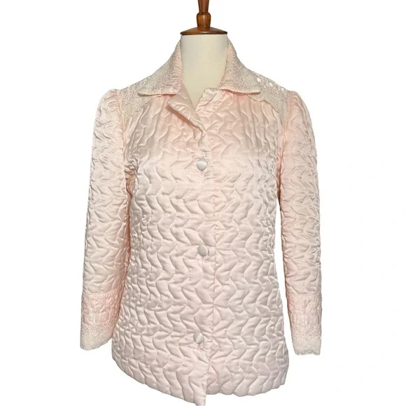 Vintage Christian Dior Quilted Satin Bed Jacket Romantic Coquette Regency - Picture 3 of 13